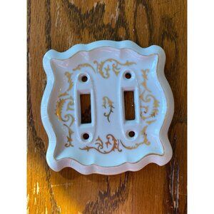 Vintage Porcelain Double Light Switch Cover Plate With Gold Floral Design